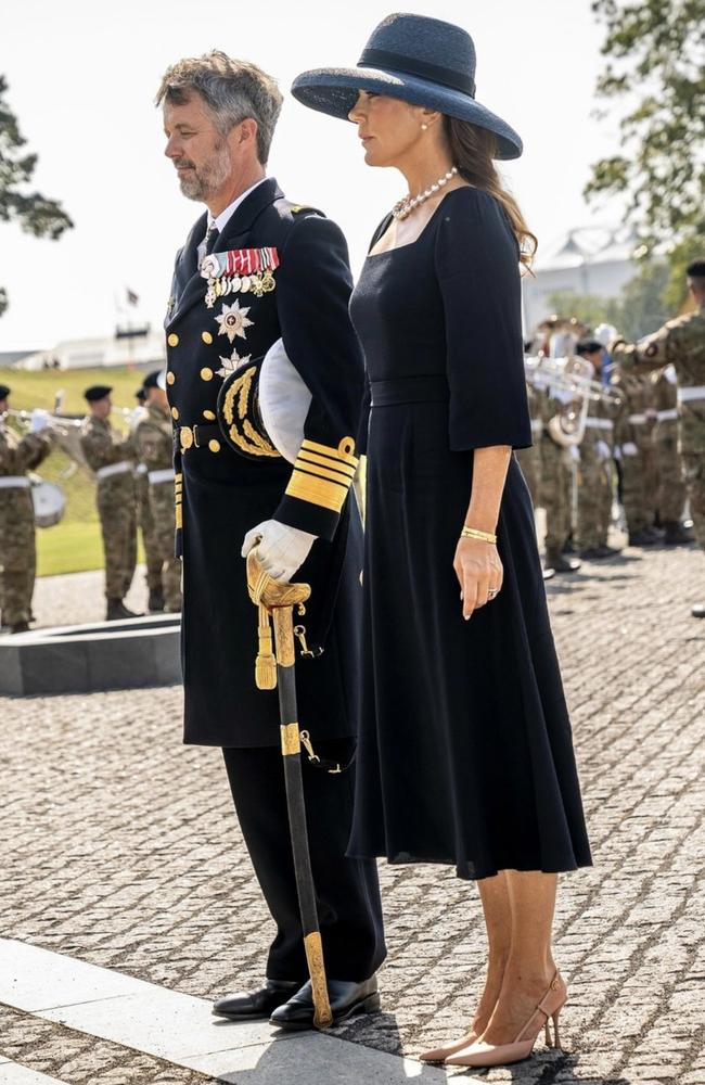 Mary wore a simple black dress with a square neckline and quarter-length puffy sleeves and nude heels. Picture: @detdanskekongehus Instagram