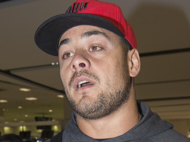 Jarryd Hayne pictured at Sydney airport on Saturday 26th March 2016, heading back to America. Picture: Mitch Cameron