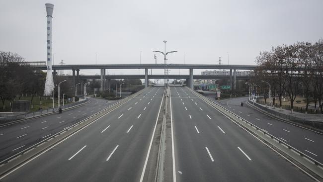 Empty roads in Wuhan in January last year. Picture: Getty Images