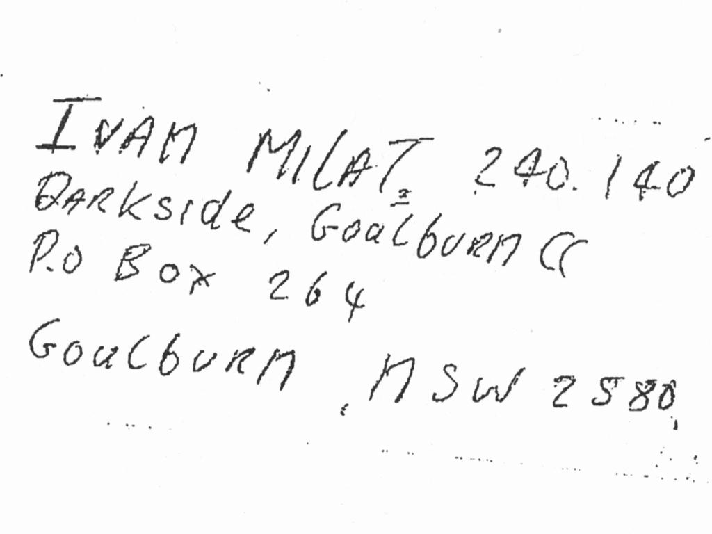 Back of an envelope handwritten by Milat from Goulburn Supermax to the High Court.