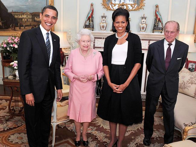 Barack and Michelle Obama with Queen Elizabeth II and Prince Philip in 2009.