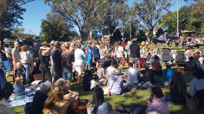 Protesters rally at Lake Alford.