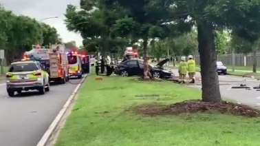 The scene of a crash at Pacific Pines that left one dead and two hospitalised. Picture: 9News