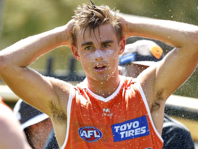 James Leake cools off during the GWS Giants match sim session on January 27, 2025. Photo by Phil Hillyard (Image Supplied for Editorial Use only - **NO ON SALES** - Â©Phil Hillyard )