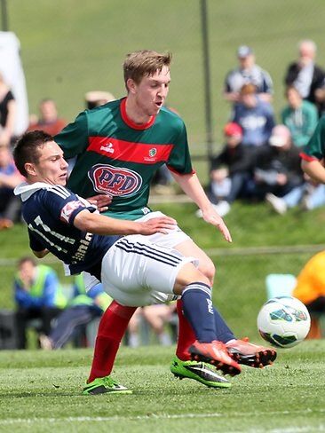 <p>Tasmania v Melbourne Victory in the early game at Twin Ovals. Picture: Kim Eiszele</p>