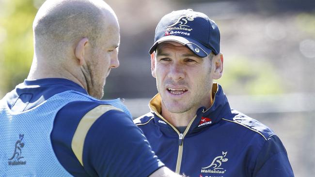 Wallabies training in Herston, QLD. Stephen Moore and Nathan Grey