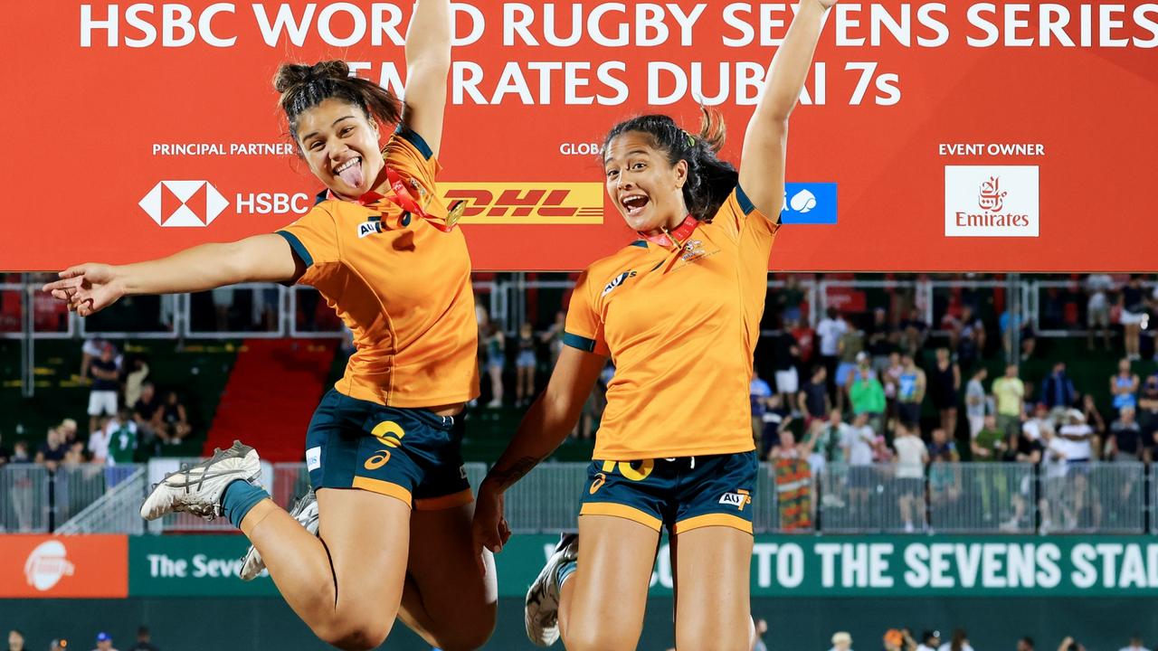Alysia Lefau-Fakaosilea and Jakiya Whitfeld celebrate the win.