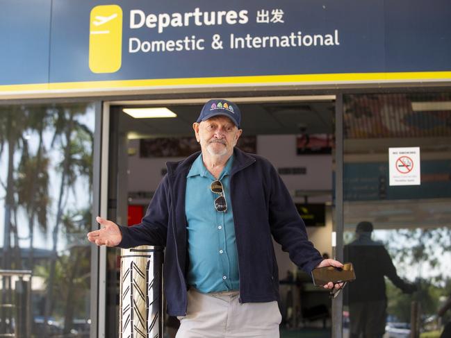 Ted Brackman has had his flight cancelled and new tickets issued for next week, amid airline chaos at Darwin Airport. Picture: Floss Adams