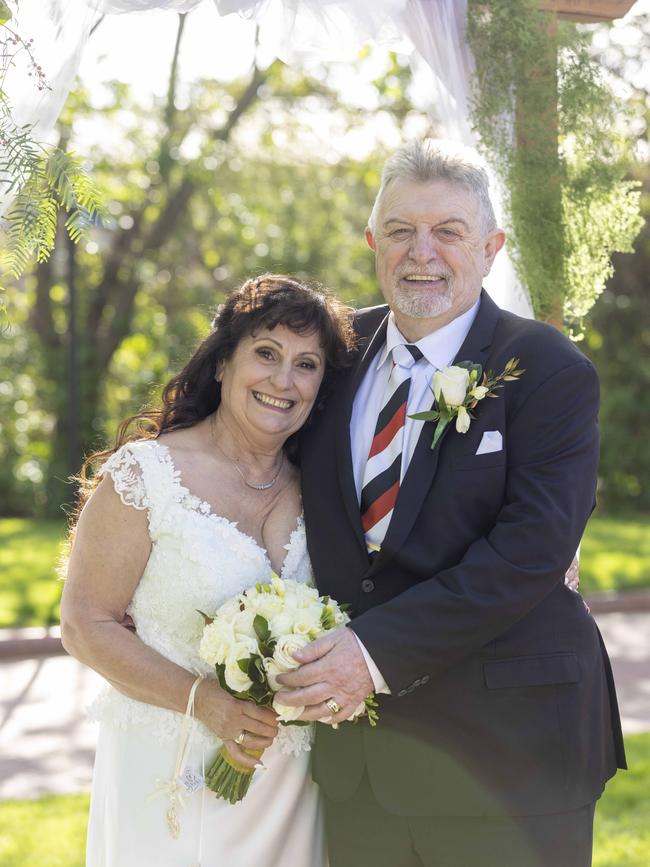 Chris Harwood marying his bride Rita Harwood-Romeo in the Rose Garden at Sunnybrae. Picture: Kelly Barnes