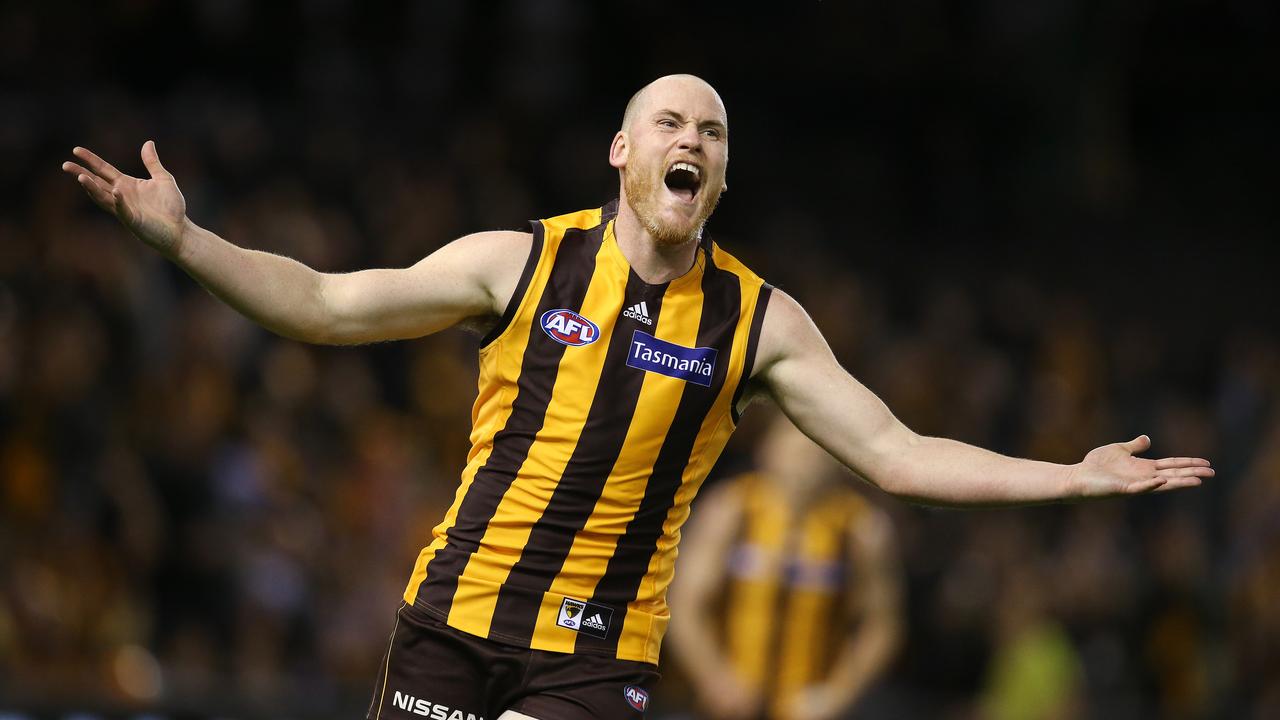 Hawthorns Jarryd Roughead celebrates a goal. Photo: Michael Klein