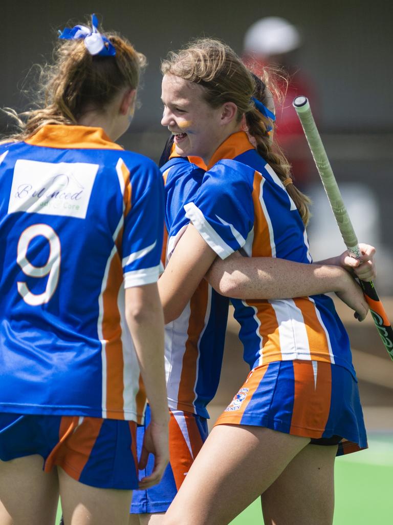 Newtown players celebrate defeating Rangeville in J2 girls grand final hockey at Clyde Park, Saturday, September 10, 2022. Picture: Kevin Farmer