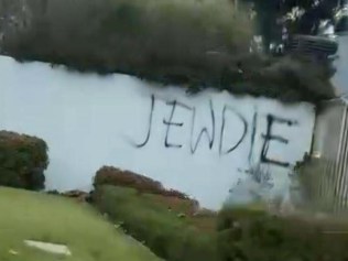 The slur was discovered spray painted on the front fence of Mount Scopus College in Burwood. Picture: Supplied.