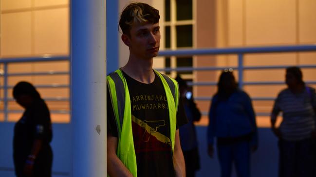 Hundreds of Top End residents gathered outside the NT Parliament on Wednesday for a vigil for Kumanjayi White, a 24-year-old Warlpiri man with a disability who died after being restrained by police in the Alice Springs Coles. Picture: Zizi Averill