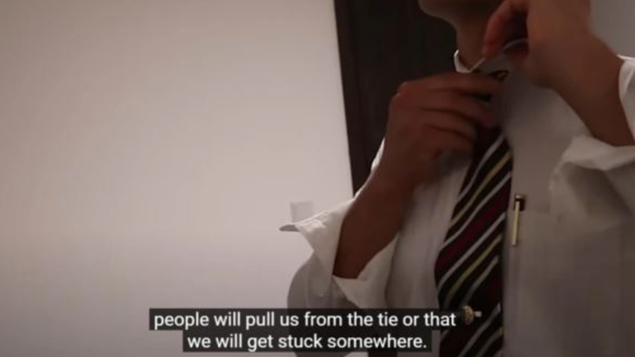 Flight attendants’ uniforms need to be practical, stylish and safe. Picture: YouTube