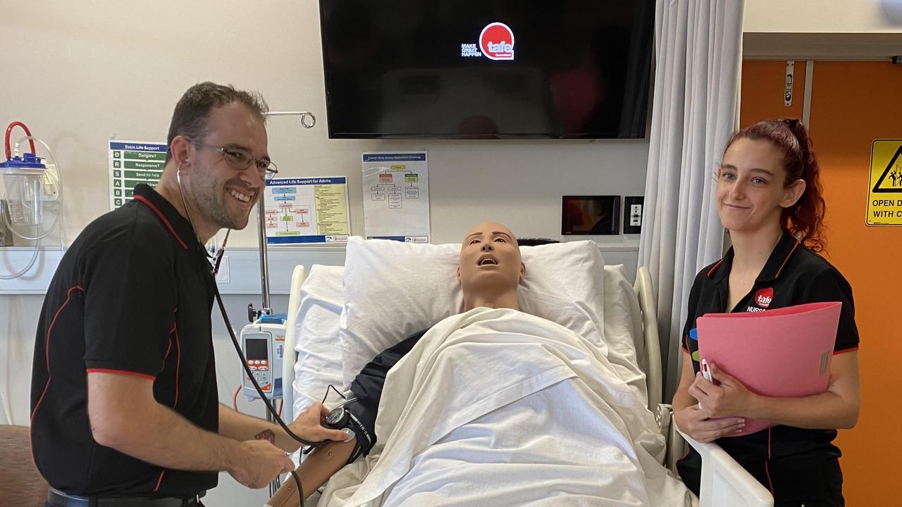 TAFE Cairns nursing students Jake Austin and Jessica Kitchener are nearing completion of their diploma.