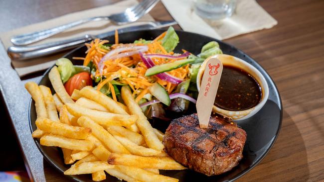 The main meal at Fiasco's Steakhouse, Morrison Hotel in Woolloongabba. Picture: Richard Walker