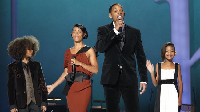 US actor Will Smith, wife Jada Pinkett Smith, daughter Willow and son Jaden host the Nobel Peace Prize concert in Oslo in 2009. Picture: Supplied