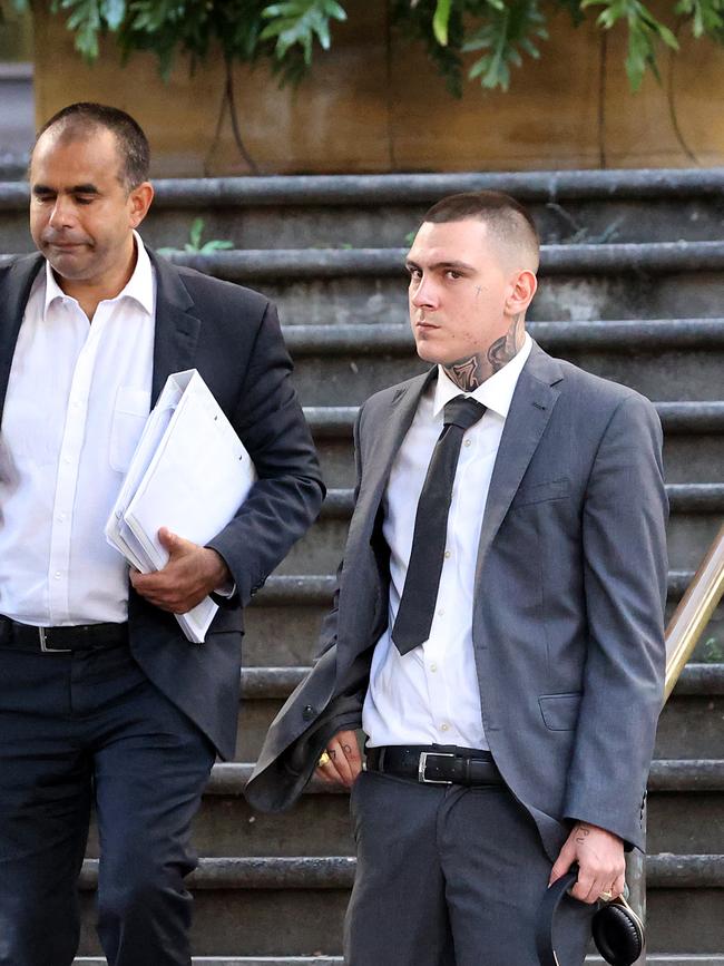 Dylan Voller outside court with the legal representative (left) he claimed to have sacked. Picture: NCA NewsWire