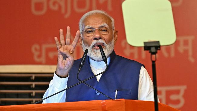 India’s Prime Minister Narendra Modi has claimed election victory, but his party lost its parliamentary majority in a shock result. Picture: Money Sharma/AFP