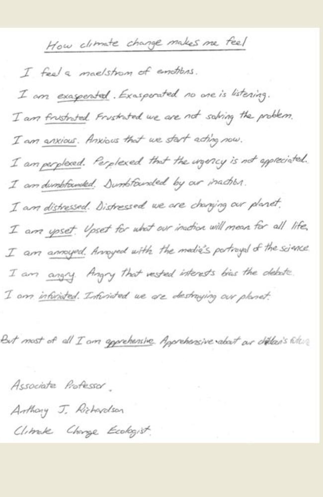 A letter from Associate Professor Anthony J Richardson. Source: isthishowyoufeel.weebly.com