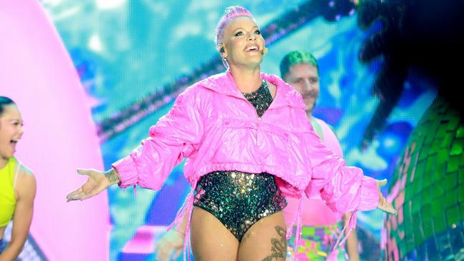 Pink during a performance in Sydney. Photographer: Tom Parrish