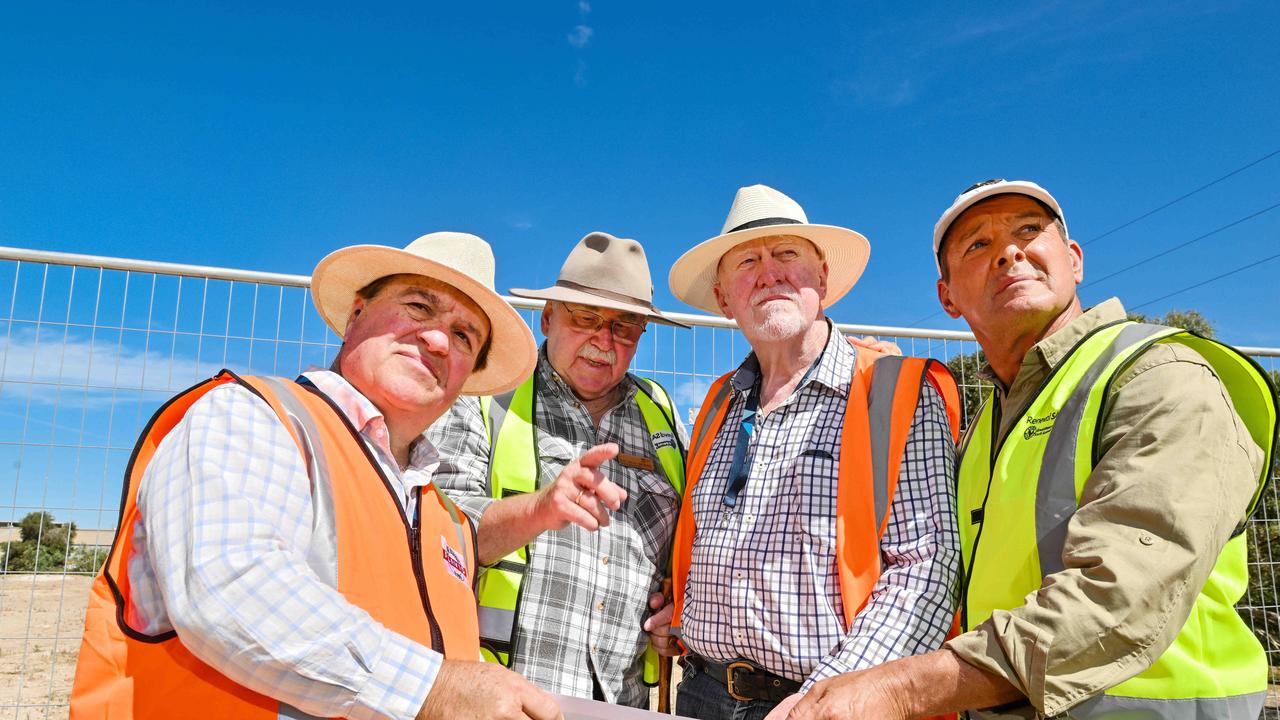 MP Frank Pangallo, forensic archaeologist Professor Maciej Henneberg, retired major crime detective Bill Hayes and author Stuart Mullins at the Castalloy factory site searching for the remains of the missing Beaumont children. Picture: NewsWire / Brenton Edwards