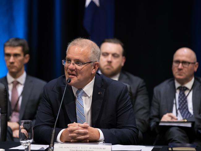 Prime Minister Scott Morrison delivers his introductory remarks during the Council of Australian Governments (COAG) meeting at the Cairns Convention Centre. Picture: AAP