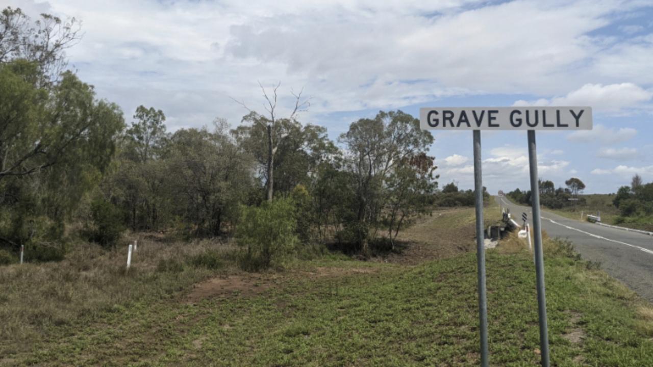 The scene of the fatal crash at Grave Gully, south of Mackay, where three people died. Picture: 7 News via Twitter.