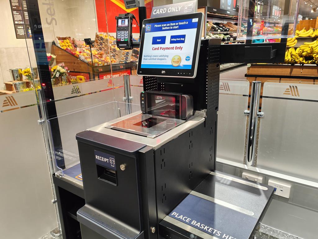 A new Aldi store has opened in Sydney recently with an array of self-service checkouts. Picture: news.com.au/AndrewBackhouse