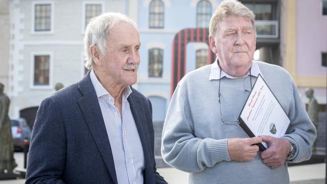 Yes AFL Team spokesperson Jim Wilkinson and Russell Hanson release the Hanson Report at Hobart. Picture: Chris Kidd