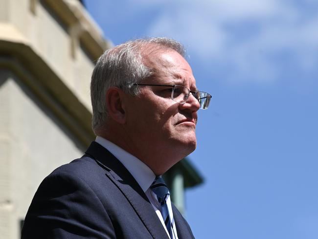 Prime Minister Scott Morrison speaks to the media during a press conference at Kirribilli House. Picture: NCA NewsWire / Flavio Brancaleone