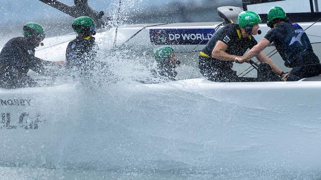 The Australia SailGP crew racing to victory in New Zealand.