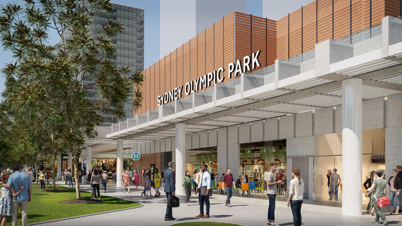 Renders of the new Sydney Olympic Station where hundreds of new homes will be built. Picture: Supplied