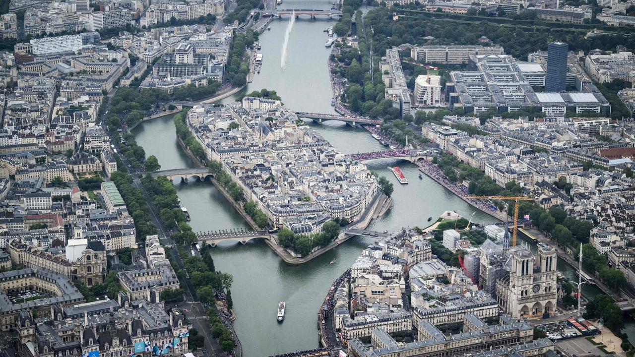 An aerial view of the ceremony. (Photo by Lionel Bonaventure/AFP)