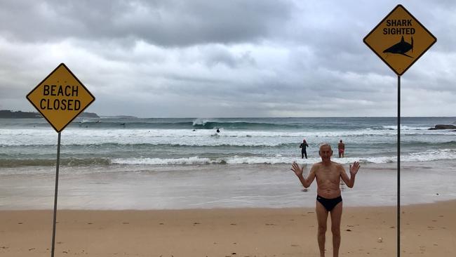 Errol Abbott, 82, was not put off his usual swim from Manly to Shelly with the Bold &amp; Beautiful swimmers on Thursday, the day after a possible shark incident off Manly Beach. Picture: Elaine de Jager.