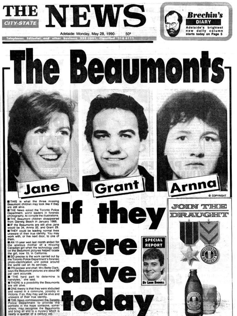 Page from "The News" in 1990 showing how the Beaumont children would look if they were alive today.