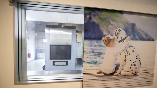 A sliding window allows pet owners to see their pet go into the cremator. Picture: NIGEL HALLETT