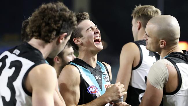 Teenage sensation Connor Rozee is all laughs after playing a starring role in Port Adelaide’s win against North Melbourne. Picture SARAH REED