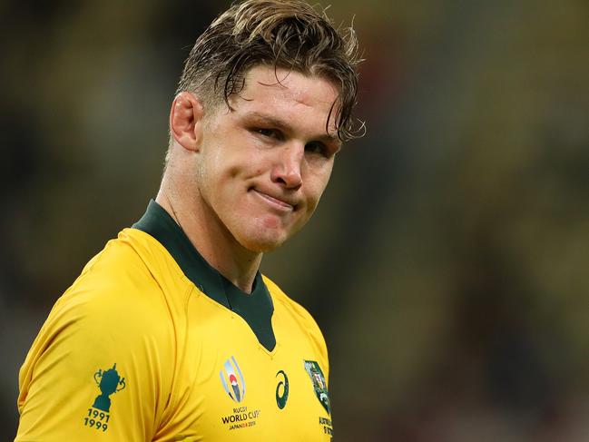 OITA, JAPAN - OCTOBER 19:  Michael Hooper of Australia looks dejected in defeat after the Rugby World Cup 2019 Quarter Final match between England and Australia at Oita Stadium on October 19, 2019 in Oita, Japan. (Photo by Dan Mullan/Getty Images,)