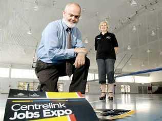 Promoting the Centrelink Jobs Expo at the Goonellabah Sports and Aquatic Centre were Australian Government local employment co-ordinator Terry Watson, and Lismore Centrelink acting manager Sue McNamara. The expo will be held at the centre on March 19. . Picture: David Nielsen