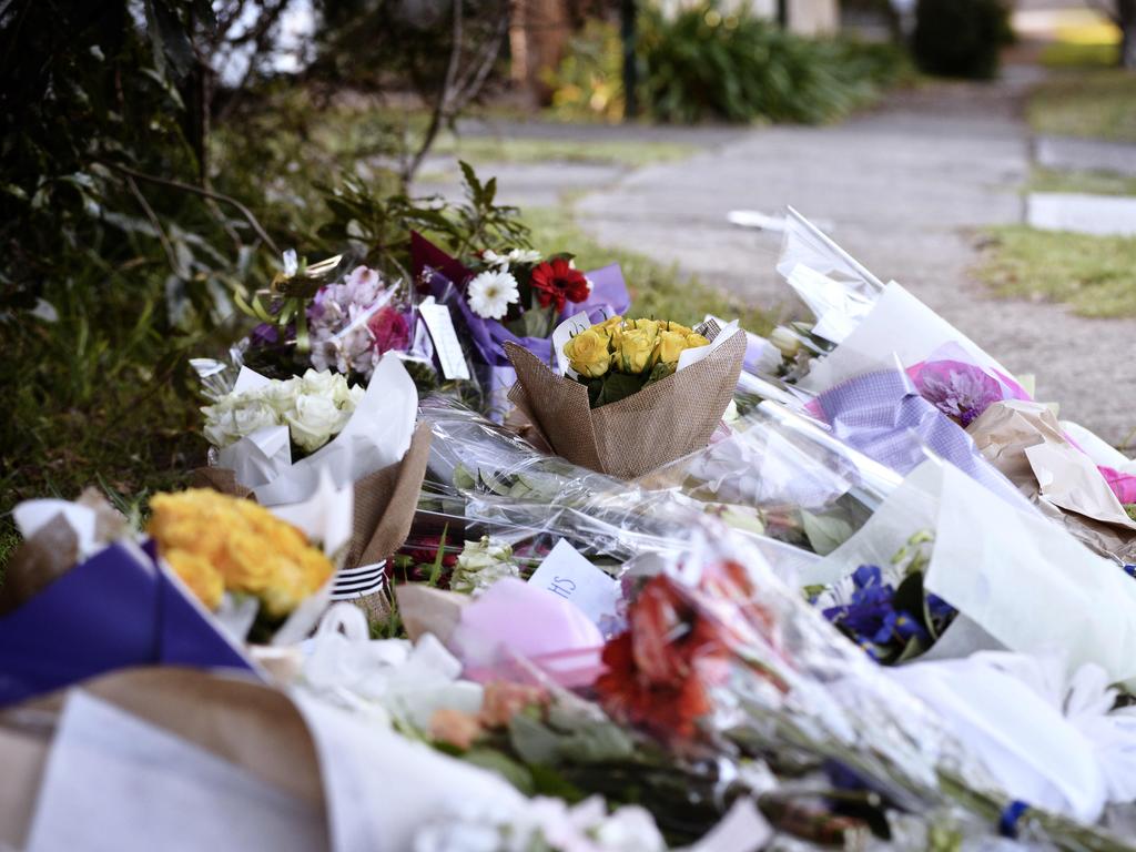 Flowers were left outside the Pennant Hills home where the children died. Picture: Flavio Brancaleone