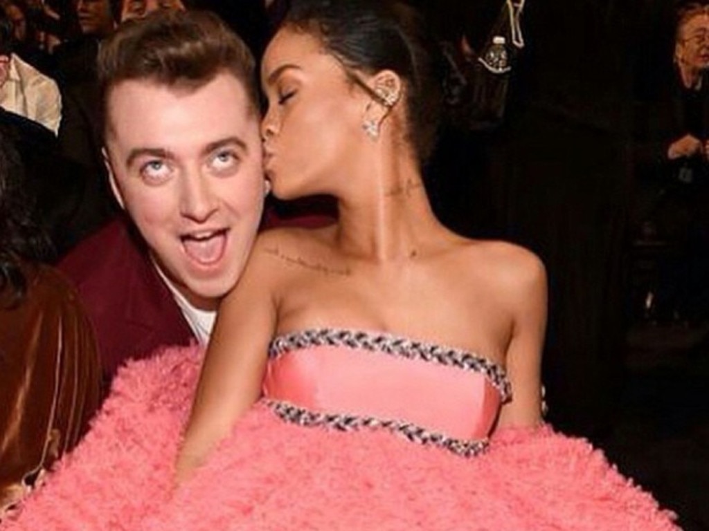 Rihanna smooches with Sam Smith, "Batch @badgalriri." Picture: Instagram