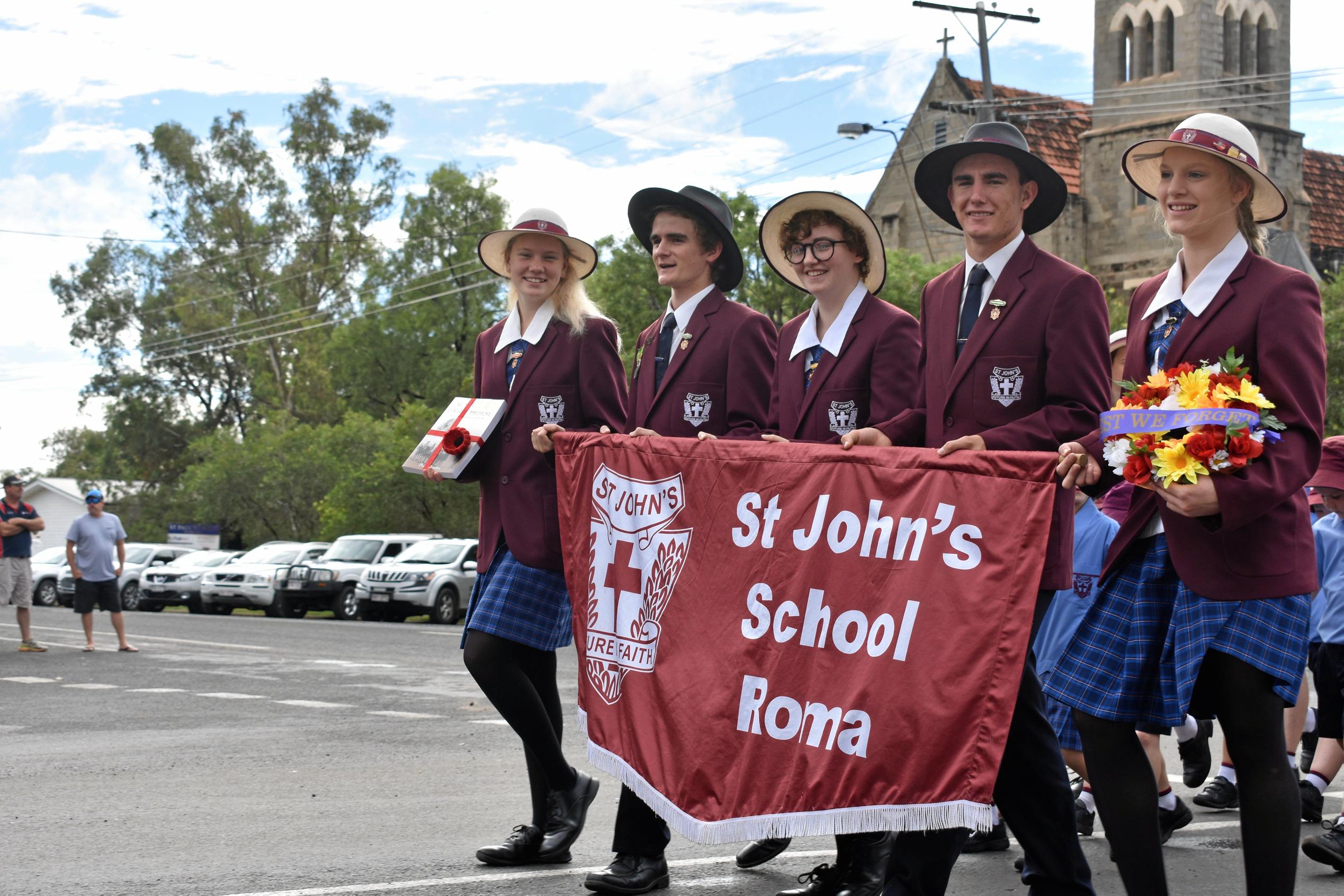 The Roma Anzac Day march and service, 2019. Picture: Ellen Ransley