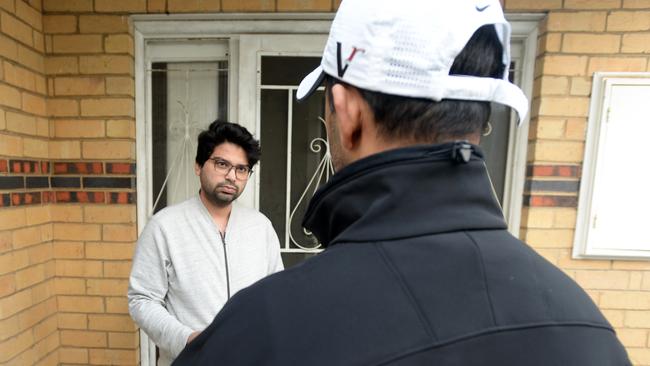 Upal Chandana door knocks houses in Broadmeadows after the recent spike in COVID-19 cases in the area. Picture: Andrew Henshaw