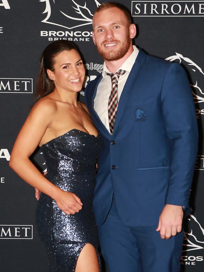 Matt Lodge and partner Jessica O’Sullivan on the red carpet at the Broncos Award Night last year. Picture: AAP/Image Sarah Marshall