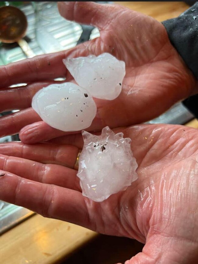 Huge hail in Razorback. Picture: Macarthur Storm Chasers