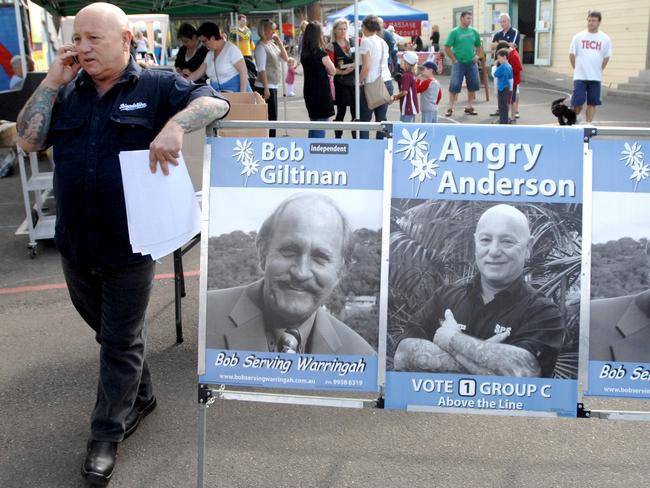 Former rock singer Angry Anderson, who ran as an independent candidate for Warringah, during local council election day.