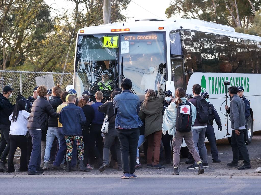 Protesters believed those on-board were being moved to Christmas Island. Picture: NCA NewsWire / Ian Currie