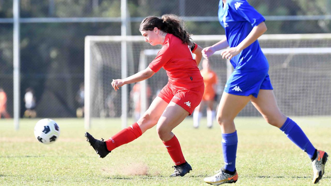 Football Queensland Community Cup carnival, Maroochydore. U15-17 girls, Metro South V Central Coast. Picture: Patrick Woods.