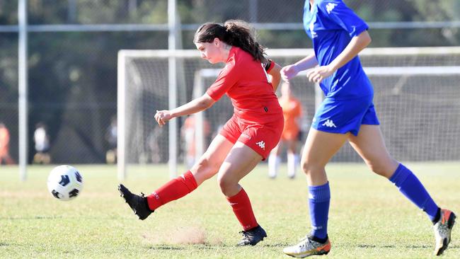 Football Queensland Community Cup carnival, Maroochydore. U15-17 girls, Metro South V Central Coast. Picture: Patrick Woods.